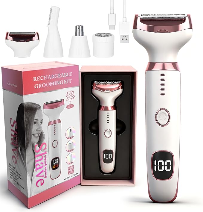 2026 Electric Razor for Women Men,4 in 1 Ladies Wet & Dry Body Razors and Facial Hair Remover,Rechargeable LED Display Hair Removal Kit for Nose Face Body Bikini Hair (Multicolor)