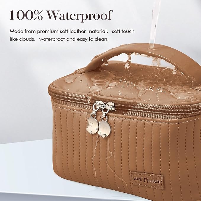 Makeup Bag Travel Cosmetic Bag, Large Capacity Makeup Organizer Bag and Storage, Portable PU Leather Pouch Toiletry Bag Make up Organizer, Cosmetic Bags for Women