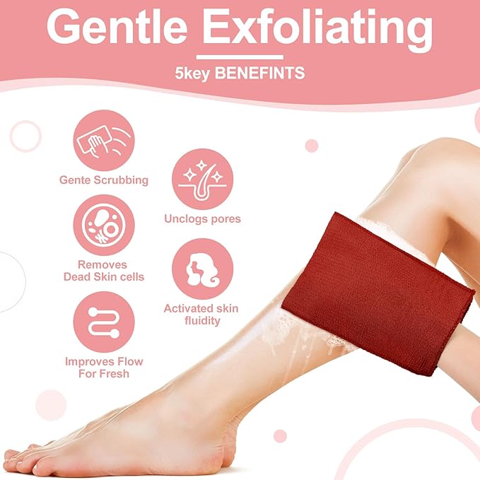 Tatuo 12 Pieces Korean Exfoliating Mitt Glove Italy Towel Body Skin Scrubber Exfoliating Scrubber for Remove Dead Skin Washcloth Korean(Small,Pink, Brick Red, Gray, Blue)