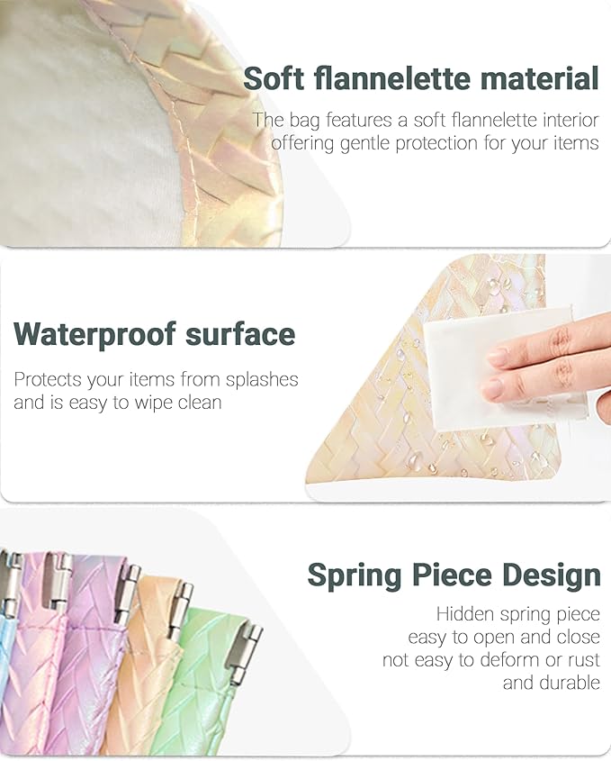 2 PC Pocket Cosmetic Bag for Purse, Lipstick & Coin Storage Purse Organizer Pouches,Small Cosmetic Bag for Women,Holographic Yellow Faux Leather Waterproof, Travel Makeup Pouch & Essentials
