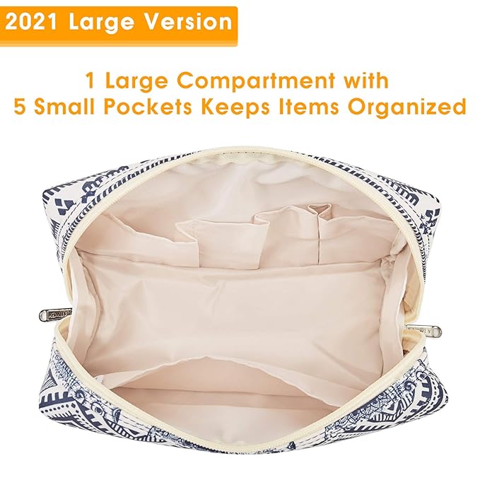 Narwey Cute Makeup Bag Travel Cosmetic Bag Organizer Toiletry Bag Make Up Bags with Compartments for Women Girls (Large, Elephant)