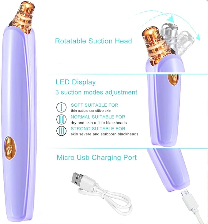 Blackhead Remover Pore Vacuum Cleaner - Upgraded Facial Pore Cleaner - Electric USB Pore Vacuum with 5 Probes - Upgraded Blackhead Suction Tool - Blackhead Remover Kit