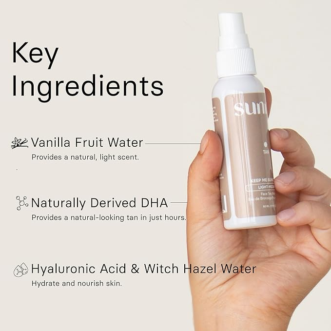Face Tan Water by SunnaTan - Made with Witch Hazel Water & Hyaluronic Acid - Organic & Natural Ingredients - Non-Sticky and Light-Weight - Face Tanner in Medium/Dark (60mL)