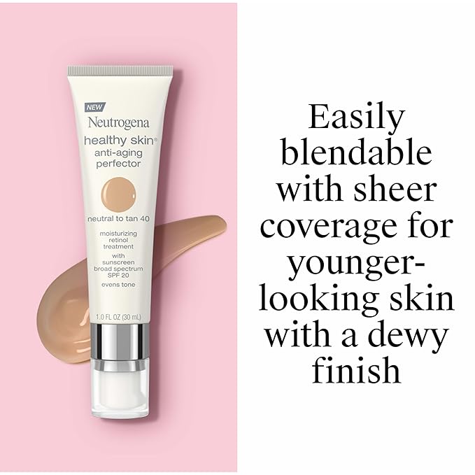 Neutrogena Healthy Skin Anti-Aging Perfector - with Retinol, Tinted Moisturizer with SPF 20 & Sheer Coverage that Smooths Skin Texture & Reduces the Look of Fine Lines, Natural to Tan (40), 1oz (30mL)