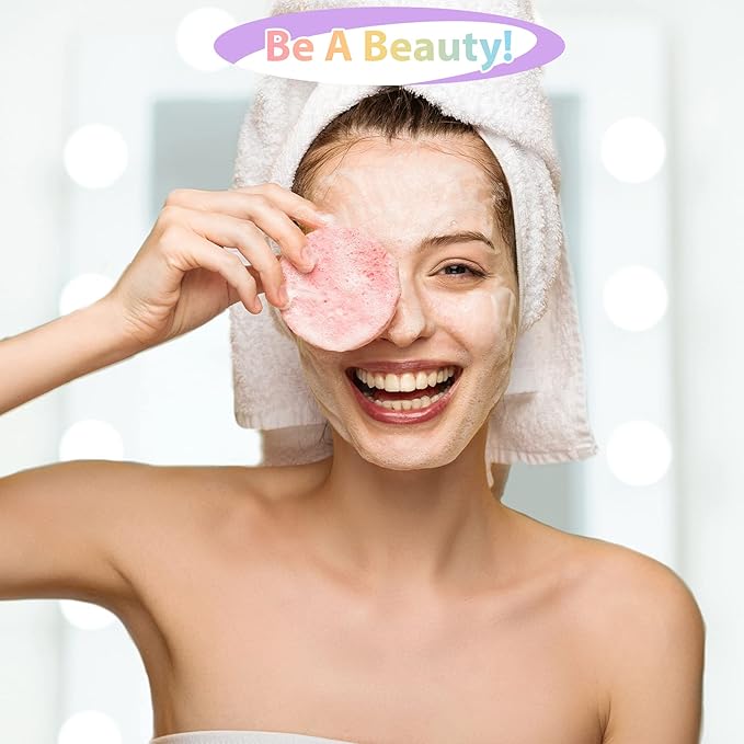 120Pcs Facial Compressed Facial Sponges for Women, Coldairsoap PVA Professional Makeup Sponge Female Removal Pads Compress Exfoliating Face Cleansing Rounds Wash Pad as Valentine's Day Gift