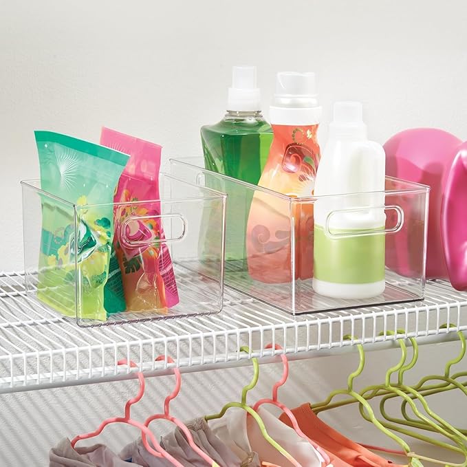 4-Pack Clear Plastic Storage Bins with Handles (8.7"x7.5"x6") – Compact Organizers for Fridge, Freezer & Pantry – Non-Slip Food Safe Containers for Snacks, Yogurt, Spices, Makeup & Office Supplies