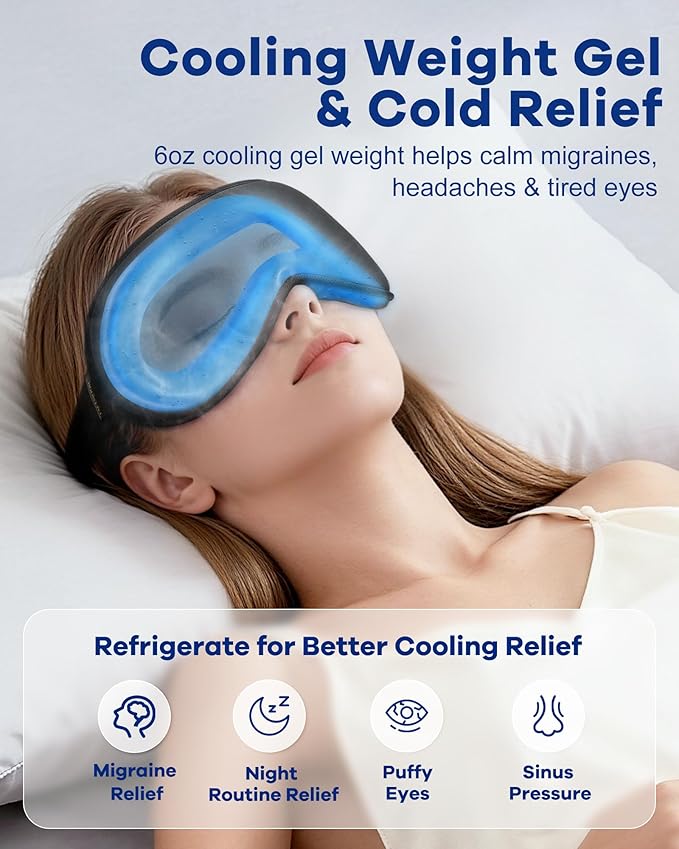 3D Weighted Cooling Gel Eye Mask for Sleeping, 6oz Gel-Weighted Sleep Mask, 100% Blackout, Gentle Pressure & Cold Relief for Migraine, Headache, Ice Cold Gel for Puffy Eyes, Eye Care, Women Men