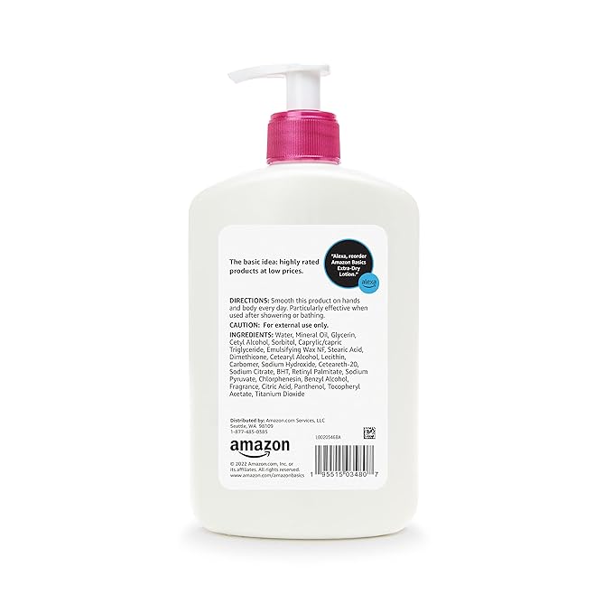 Amazon Basics Non-Greasy Body Moisturizer Lotion for Extra-Dry Skin with Vitamins B5 & E, Clean Scent, 16 fl oz, 4-Pack (Previously Solimo)