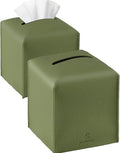 Tissue Box Cover, Jeethemy Square PU Leather Tissue Box Holder, Modern Tissue Case Facial Paper Organizer Dispenser，5X5X5'',Double Green