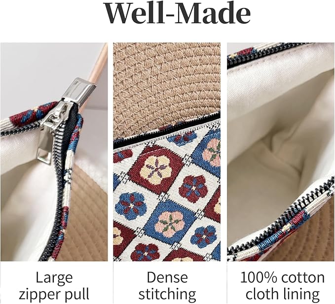Vintage Floral Cosmetic Bag for Women, Makeup Pouch for Purse, Elegant Toiletry Organizer for Mature Ladies & Moms, Classic Pattern, Small Travel Zipper Bag