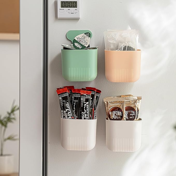 MORNITE Magnetic Cup Holder Storage Rack, Magnetic Locker Organizer for Fridge Pen, Holder for Laundry, Board, Desks, Dresser, Pink