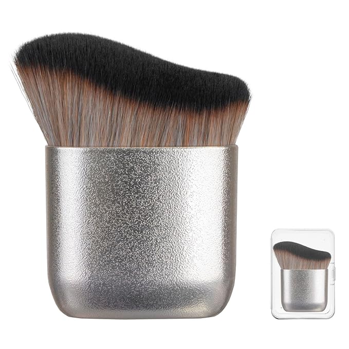 Self Tanner Brush for Face and Body,Kabuki Foundation Brush for Flawless Leg Makeup,Self Tan Applicator for Bronzer,Tan Mousse,Lotion and Sunless Tanning,Vegan Body Makeup Brush case (grey)