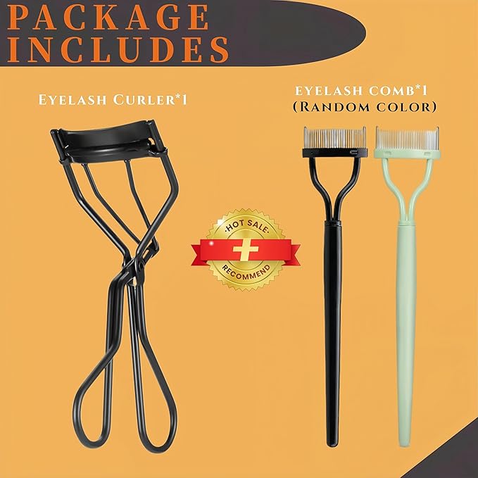 Professional Eyelash Curler with Lash Comb – Award-Winning Design – Pinch-Free, Effortless Curl for a Lash-Lift Effect in Seconds, Perfect for Home or Travel, Grey Black