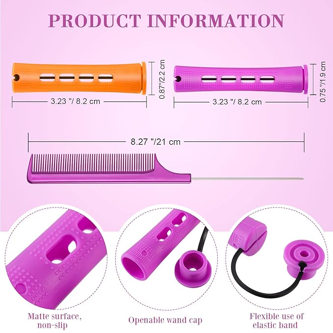 WILLBOND 36 Pieces Cold Wave Rod Hair Perm Rods Hair Rollers Perming Curlers with Steel Rat Tail Comb for Hairdressing Styling