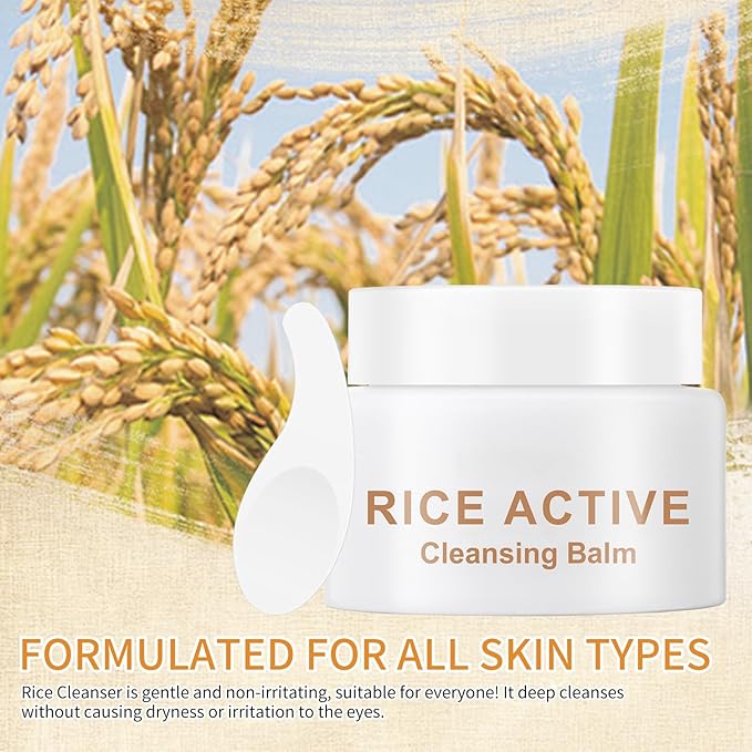 Makeup Remover Cleansing Balm, Deep Cleansing Remover Melting Balm, Hydrating Facial Cleanser with Rice, Melt Stubborn Waterproof Make Up, Mascara, Lips, Face, Eye Liner - Vegan Skincare