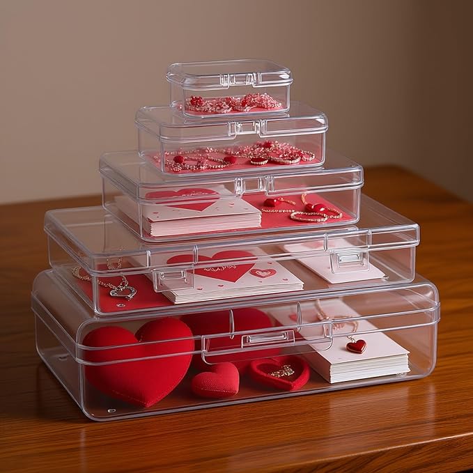 42 Pack Rectangular Clear Plastic Storage Containers Box with Hinged Lid & Labels for Beads and Other Small Craft Items (Mixed Sizes 3)