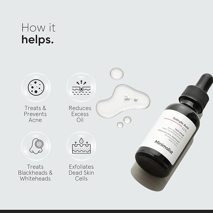 Minimalist Salicylic Acid 2% Serum For Acne, Blackhead & Open Pores | Reduces Excess Oil & Bumpy Texture | BHA Liquid Exfoliant for Acne Prone & Oily Skin | For Women & Men | 1 Fl Oz/30ml