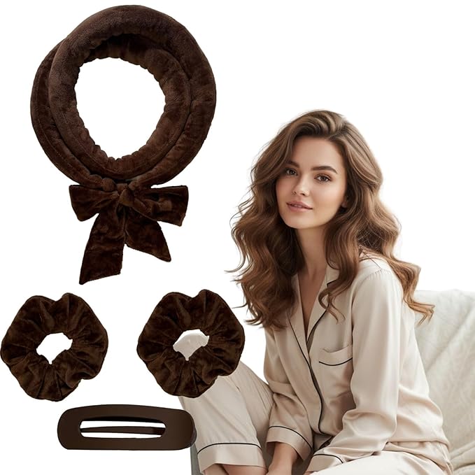 Heatless Curls Overnight, Velvet Hair Curler for Long Hair, No Heat Curling Rod Headband to Sleep In, Soft Rollers Set(Brown)