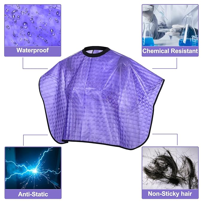 Zhanmai 4 Pcs Hair Color Shampoo Cape for Salons Waterproof Reusable Hair Dye Capes Makeup Salon Apron for Barber(Purple)