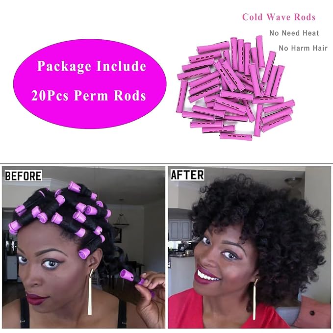 20Pcs Women's Perm Rods Set for Natural Hair Purple Cold Wave Hair Rollers for Curling and Styling All Hair Lengths - DIY Hairdressing Tools