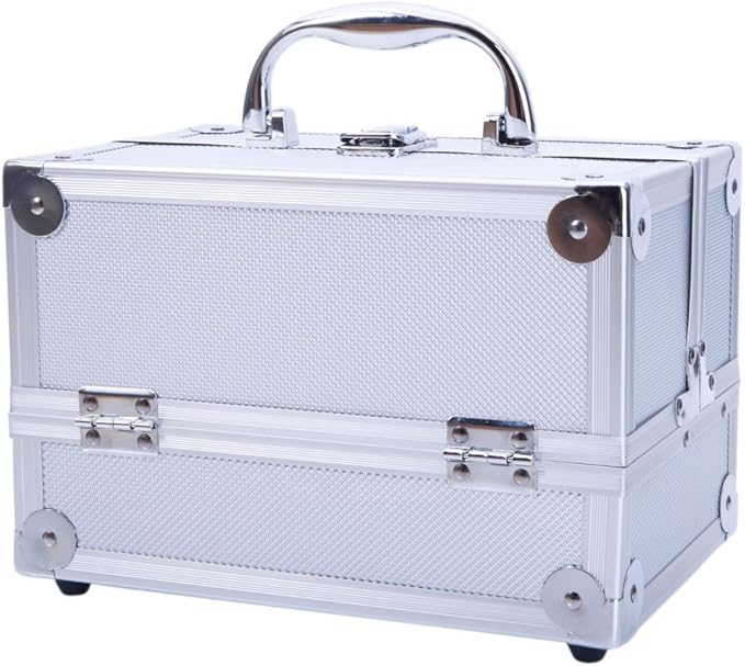 Makeup Train Case, Makeup Case Organizer with Mirror, Portable Cosmetic Box Storage with 2 Trays, Make Up Travel Case for Nail Kits Cosmetics Craft Traveling, Gifts for Women and Girls (Silver)