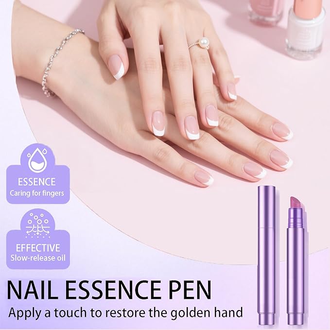 3-in-1 Cuticle Oil Pen,Cuticle Pusher Nail Oil Pen with Ceramic Tip,Cuticle Treatment for Hangnails, Dry & Damaged Nails, Nail Cuticle Remover, Moisturizes & Strengthens Nails（2 Pcs）