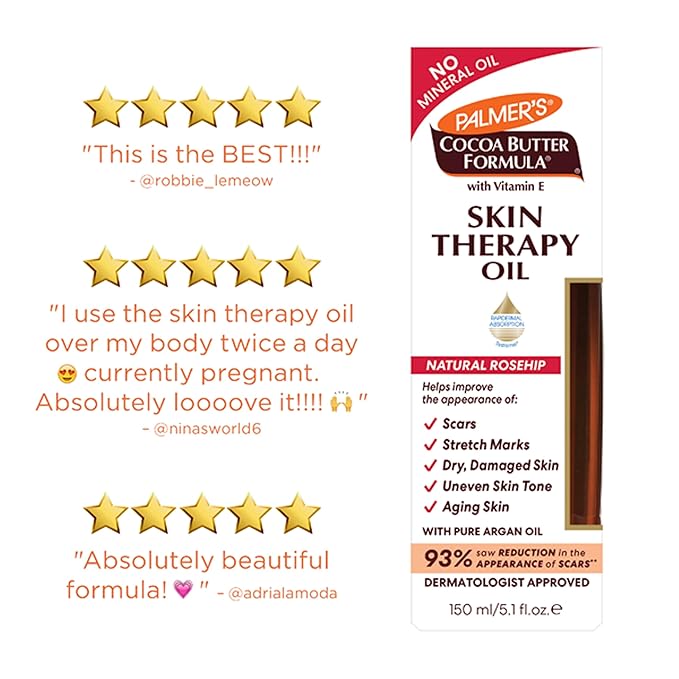 Palmer's Cocoa Butter Formula Skin Therapy Moisturizing Body Oil with Vitamin E, Rosehip Fragrance, 5.1 Ounces