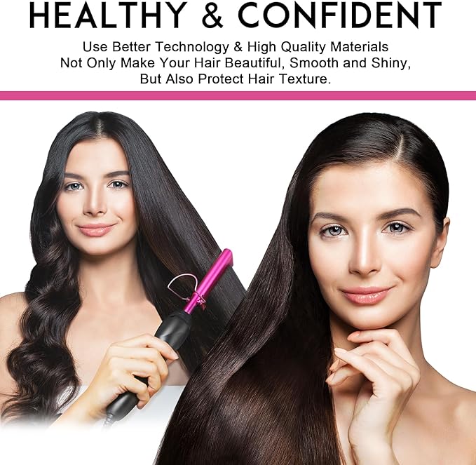 NICEMOVIC Ceramic Heating Hair Straightener Comb - Hot Pressing Brush for Natural Black Hair, Beard Wigs, and Curling (Pink)