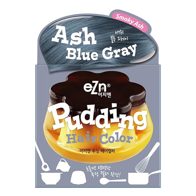 eZn Pudding Hair Dye for Sensitive Scalps – (Ash Blue Gray) | No-Drip, Ammonia-Free, Long-Lasting Semi-Permanent Hair Color with Keratin for Gentle Gray Coverage at Home