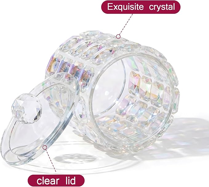 Bathroom Organizers and Storage, Crystal Qtip Holder, Makeup Brush Organizer, Bling Vanity Storage, Bathroom Essentials Accessories Decor for Cotton Balls, Swabs, Floss Picks, Hair Ties.Brushes