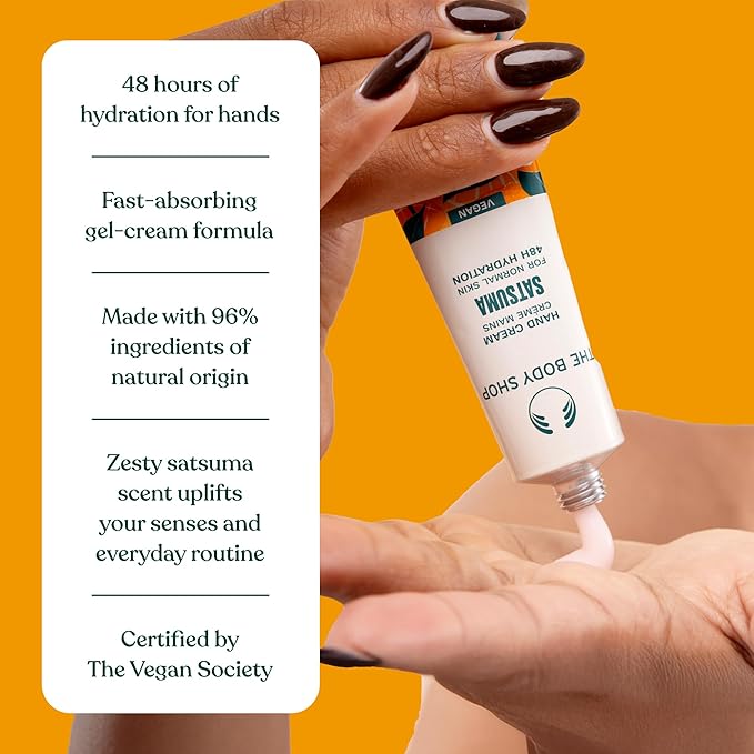 The Body Shop Satsuma Hand Cream – Citrus Fragrance, On-the-Go Hydration – Vegan – 1.0 oz
