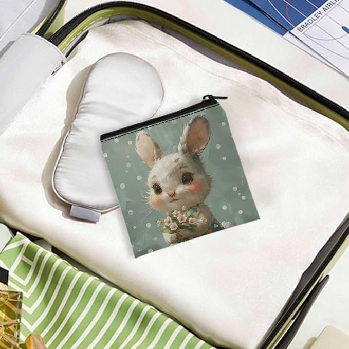 Easter Bunny Print Period Organizer Bag Waterproof Sanitary Napkin Storage Bag for Women Spring Outdoor Activity