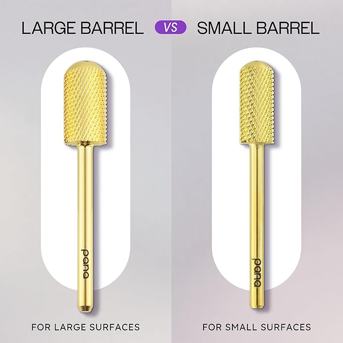 PANA 3/32" Large Smooth Round Top Safety Carbide Nail Drill Bit for Gel Polish & Acrylic Removal Nail Salon Manicure Pedicure Electric File Tools (Large Barrel - Gold, Medium)
