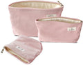 HAPPYHEIDI Corduroy Makeup Bag Set 3 w Pocket Cosmetic Toiletry Travel Pouch Purse Organizer, 3-Size, Soft Creamy Pink