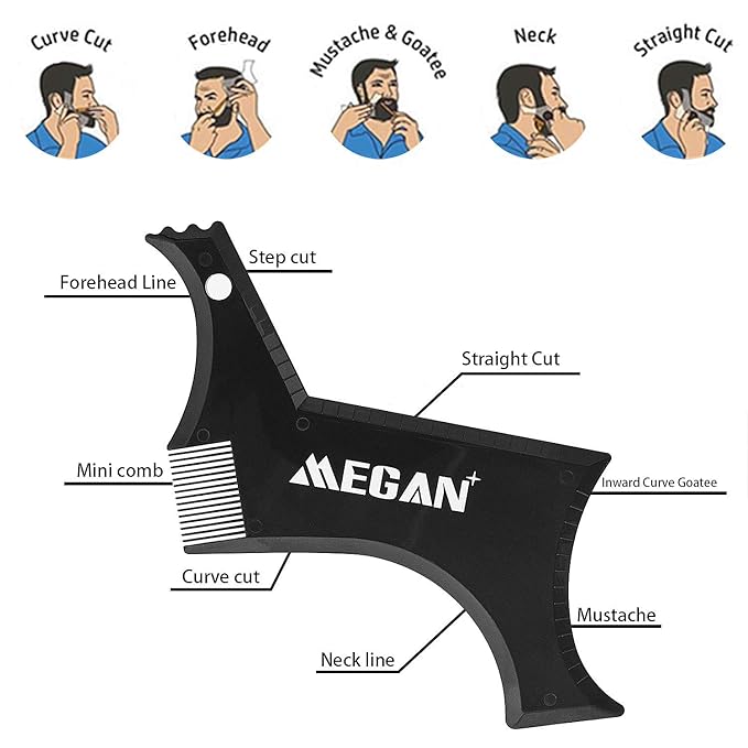 Megan beard shaping tool,5 piece set beard shaper for man - include professional straight edge razor,template guide,10 count of double edge blades,barber pencil and stainless steel scissors.