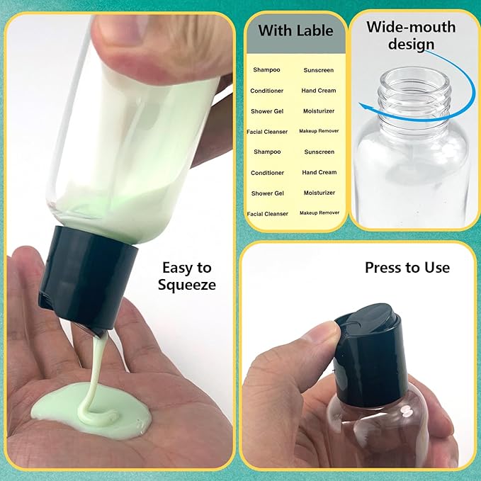 6 Pack Travel Bottles for Toiletries, 3.4oz Travel Shampoo Bottles Leak-Proof Tsa Approved Travel Size Bottle for Shampoo Conditioner and Body Wash, Clear Bottle Body