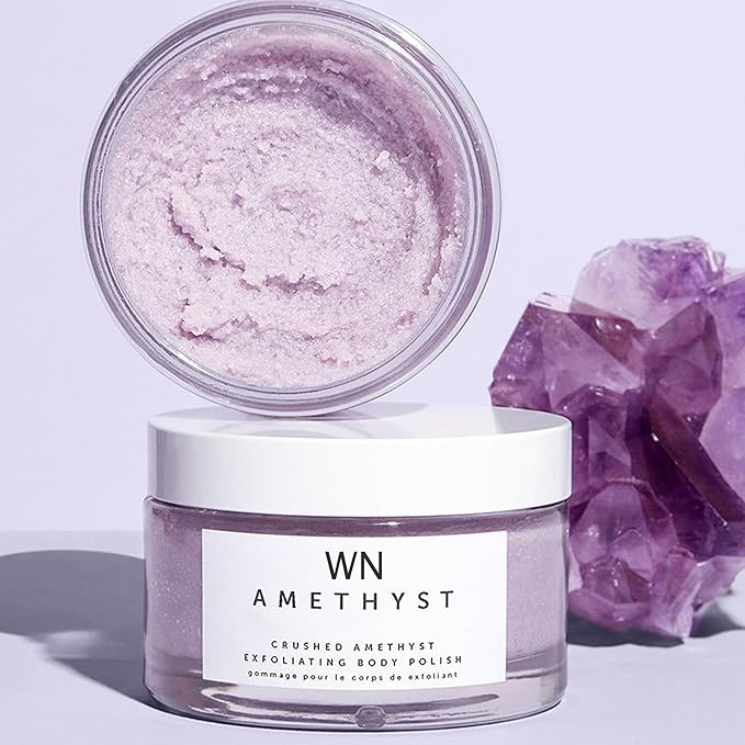Amethyst Crystal Body Scrub – Purple Exfoliating Body Polish for Smooth, Glowing-Looking Skin, Sugar & Botanical Oil Blend, Spa-Inspired Self-Care