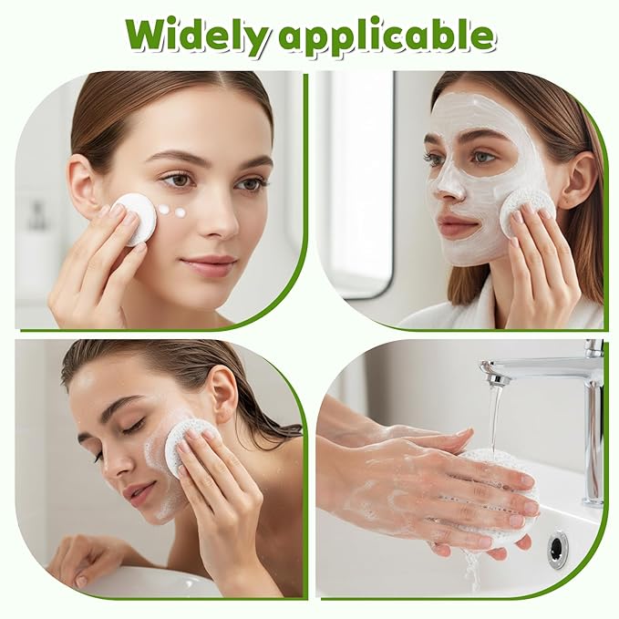 120 Pcs Compressed Facial Sponges with Container, Disposable Round Face Sponge Pads Portable Makeup Removal Wash Sponges for Women Cleansing Makeup Spa (White)