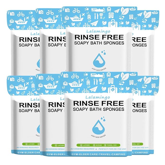 8 Pack Disposable Rinse Free Bath Sponges, No Rinse Bathing Wipes for Adults, Soap Infused Dry Shower Wipes for Elderly, Bedridden, Camping, Post Surgery(200PCS)
