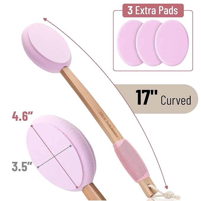 Slick- Lotion Applicator with 3 Extra Pads, 17 Inch, Pink, Back Applicator Lotion, Certified Organic, Easy Reach Washable, Self Tanner for All Skin Tone