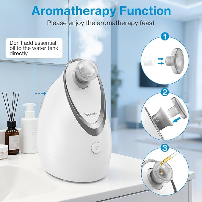 Facial Steamer, Nano-Ionic Face Steamer with Adjustable Nozzle & Aromatherapy Function, Warm Mist Humidifier Home Sauna Spa, Facial Moisturizing Deep Cleaning for Women, Birthday Gifts,White
