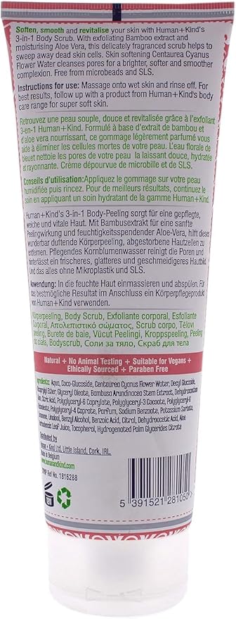 Human+Kind Body Scrub - Exfoliating, Hydrating Body Polish that Scrubs Away Dead Skin Cells - Clarifying Treatment for Soft, Smooth Skin with Bamboo Extract Beads - Vegan and Cruelty Free - 6.76 oz