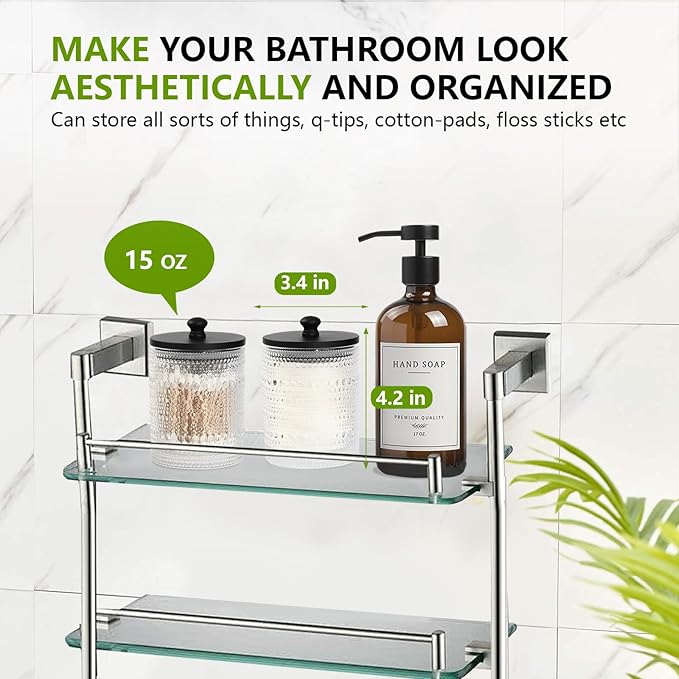 3 Pack Qtip Holder - Bathroom Organizers and Storage, Cotton Round Holder Floss Pick Holder Cotton Ball Holder with Tray, Glass Apothecary Jars with Lids, Cotton Pad Holder Set -clear b D