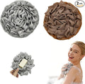 2-Pack Loofah Washcloth Combo 2-in-1, Exfoliating Soap Saver Pouch with Bar Soap Pocket, Reusable Shower Sponge for Body Wash & Smooth Skin,(Brown + Gray)