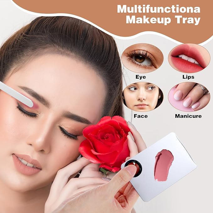 Professional Makeup Mixing Palette Set - Stainless Steel Cosmetic Palette with 2 Scrapers & 2 Blending Sponges, for Foundation, Nail Art, Eyeshadow - Smooth Surface, Easy to Clean, Portable