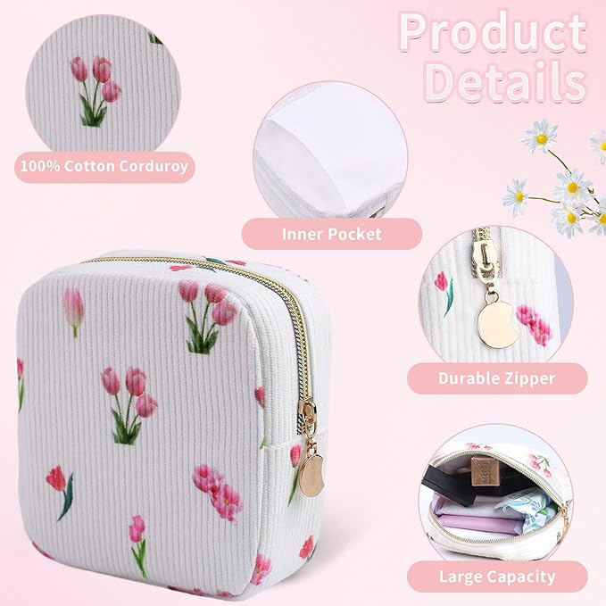 2-Pack Period Bag for Women Girls, Portable Corduroy Sanitary Napkin Storage Bag Period Pouch Small Discreet Menstrual Pouch, Sanitary Pads Bag Period Kits Tampons Holder for First Period