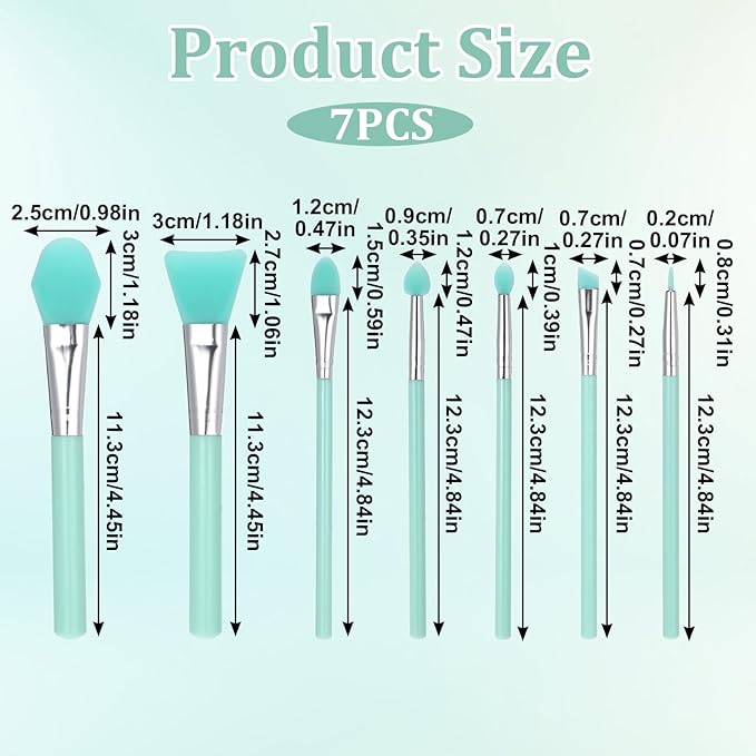 cobee 7 Pcs Silicone Brush Applicator Kit, Silicone Paint Brush Makeup Brush, Face Mask Applicator Jelly Brush Eye Cream Applicator Tool for Sleeping Mask, Mud Mask, Body Lotion And Body Butter(Green)