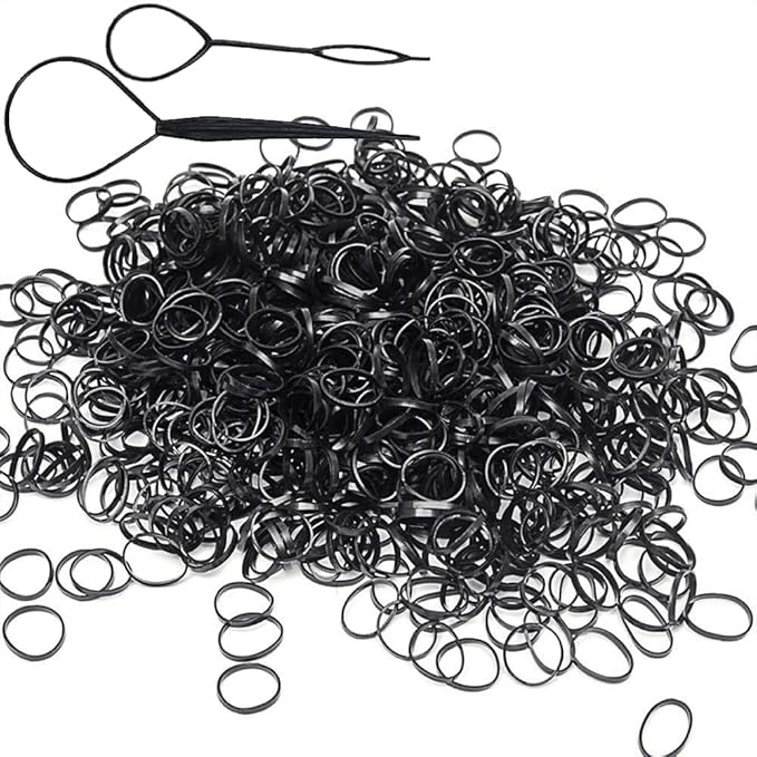 2000 PCS Black Hair Accessories Set: Mini Elastic Ponytail Bands, Non-Slip Small Ties for Girls, Soft Rubbers with 2 Topsy Tail Tools