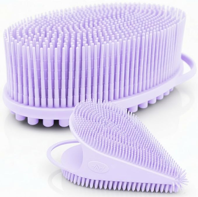 Avilana Premium Body Scrubber and Face Brush Set - Trusted Since 2017 - SGS Certified Silicone 2-in-1 Shower Kit, Dual Sided Gentle Exfoliating Loofah Alternative Sensitive Skin Women Men Gift