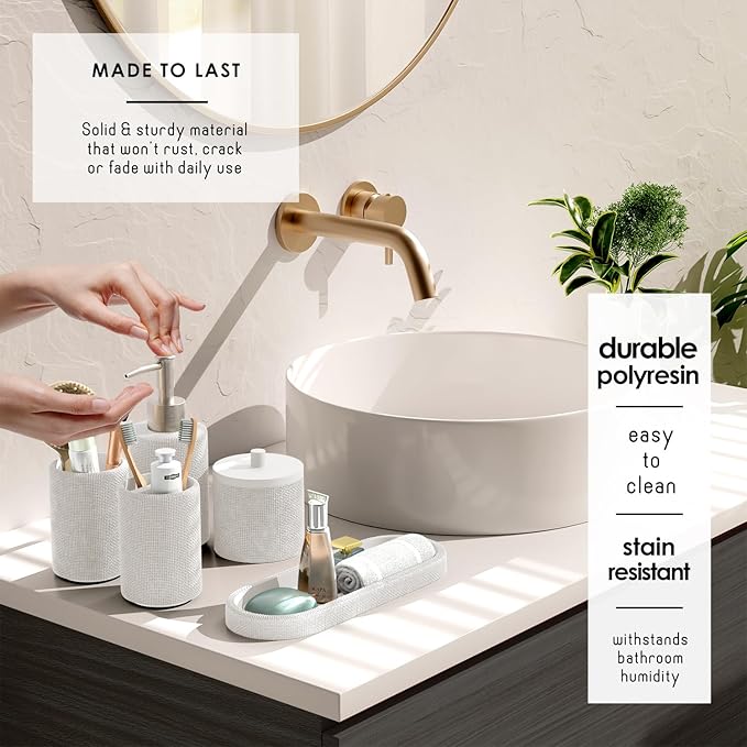 Clara Clark White Bathroom Set - Bathroom Sets with Shower Curtain and Rugs, 21PC Bathroom Accessory Set, Shower Curtain Set with Soap Dispenser & Toothbrush Holder